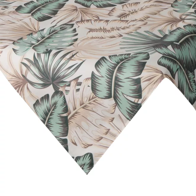Bieżnik na stół kremowo, zielony 85x85 cm wodoodporny GARDEN na taras oraz balkon z motywem egzotycznych liści