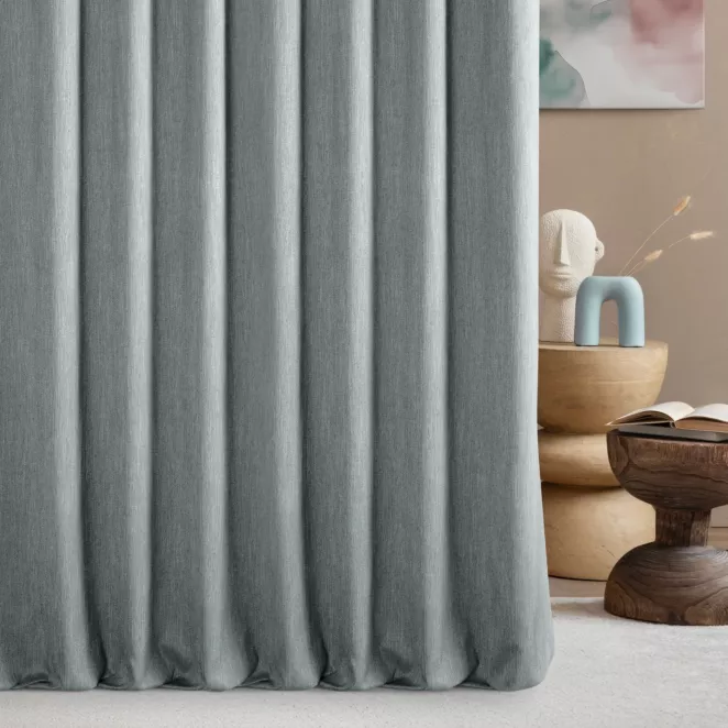 Zasłona szyta na taśmie fala popielata z tkaniny o naturalnym splocie z efektem melanżu