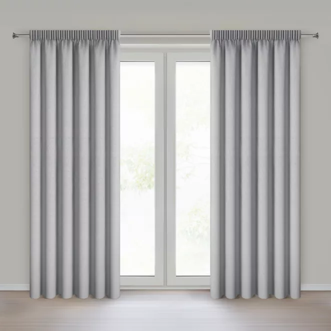 Zasłona srebrna 100% zaciemniająca o naturalnym widocznym splocie 140x270 cm taśma - ZOEY Eurofirany