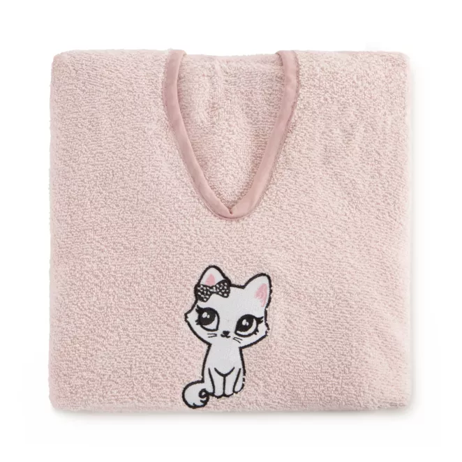 Ponczo kąpielowe dziecięce 60x120 cm bawełniany kolor różowy z kapturem i aplikacja kotka 310 g/m2 BABY 72 Eurofirany