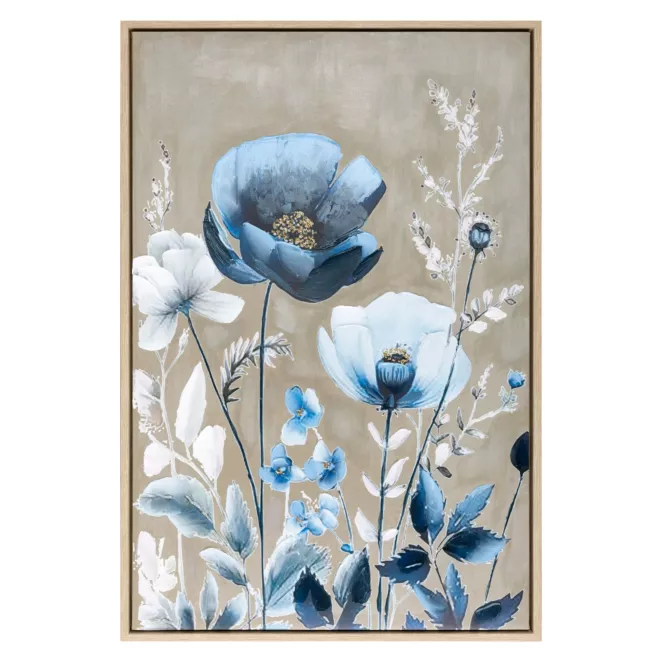Obraz niebiesko, beżowy nadruk na płótnie w kwiaty 60x90 cm Eurofirany