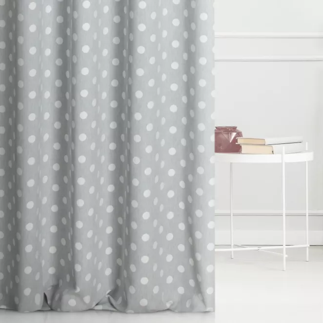 Zasłona szyta na taśmie fala srebrno kremowa dwustronna, z wzorem w grochy