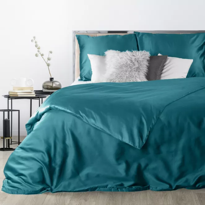 Pościel 160x200 cm komplet 3 częściowy gładka z makosatyny bawełnianej kolor turkusowy DELIA Reina Line Eurofirany