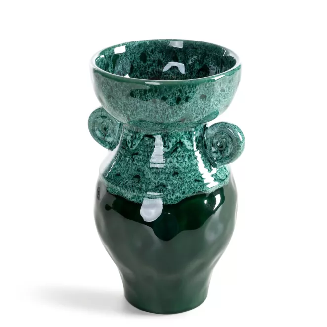 Wazon dekoracyjny zielony o rzeźbiarskiej formie 14x25 cm DINA Eurofirany