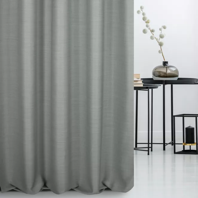 Zasłona szyta na taśmie fala szara z miękkiej tkaniny o naturalnym splocie w stylu ekologicznym