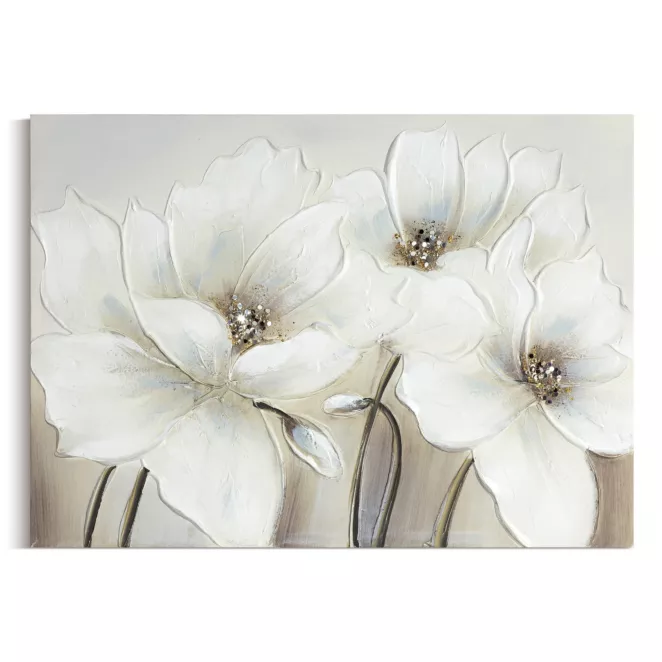 Obraz kremowo, beżowy ręcznie malowany na płótnie z motywem kwiatów 50x70 cm Eurofirany