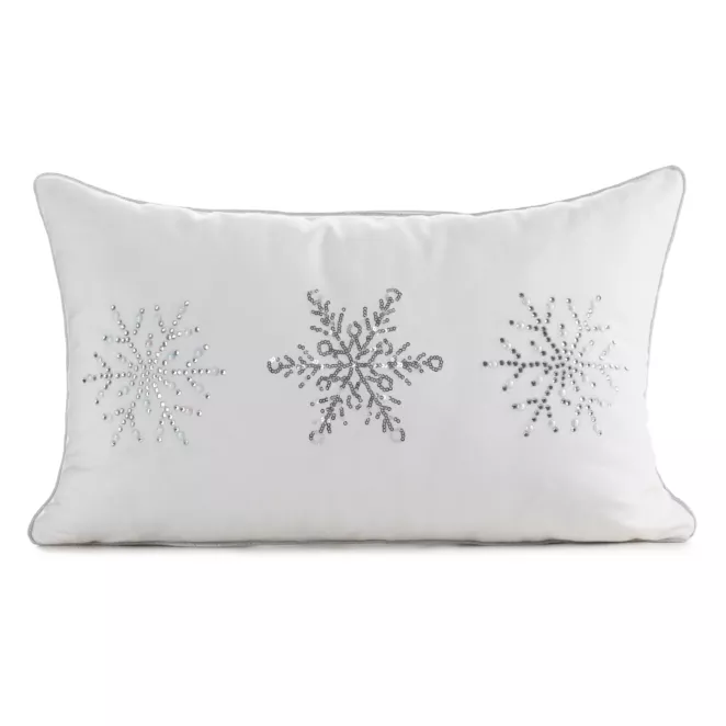 Poszewka na poduszkę świąteczna 30x50 cm biało, srebrna zdobiona diamencikami  Eurofirany