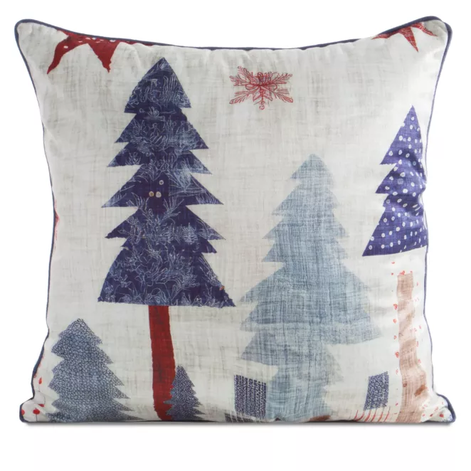 Poszewka na poduszkę świąteczna 45x45 cm biało, granatowa zdobiona uroczym nadrukiem i elegancką wypustką Eurofirany