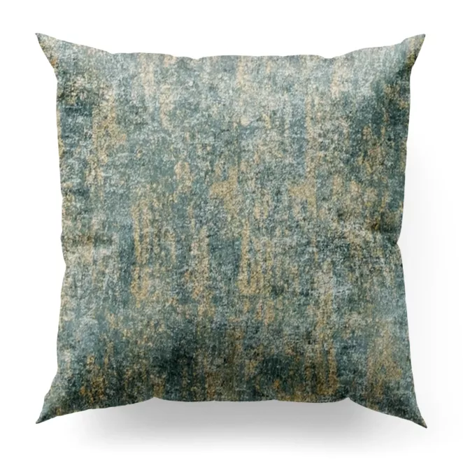 Poszewka szyta miętowo szampańska z tkaniny welwetowej z nadrukiem