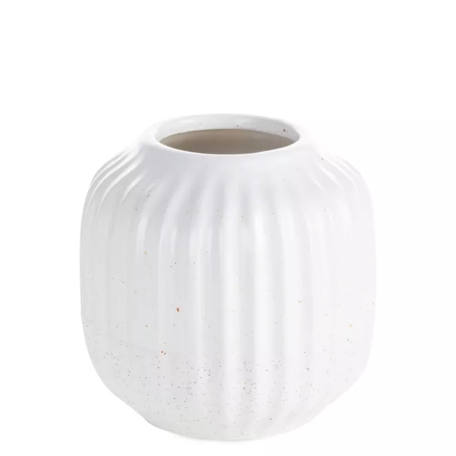 Wazon dekoracyjny biały zdobiony tłoczonym wzorem prążków 14x13 cm KAJLA Eurofirany