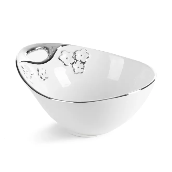 Misa dekoracyjna biało, srebrna zdobiona metalicznymi kwiatami 23x17x10 cm ARIANA Eurofirany