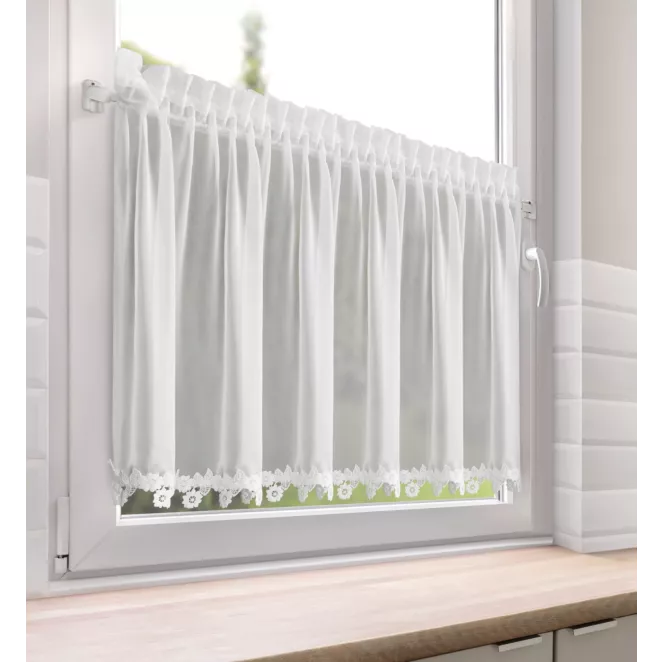 Zazdrostka biała z szyfonu zdobiona haftowaną aplikacją 60x150 cm taśma - LILI Eurofirany