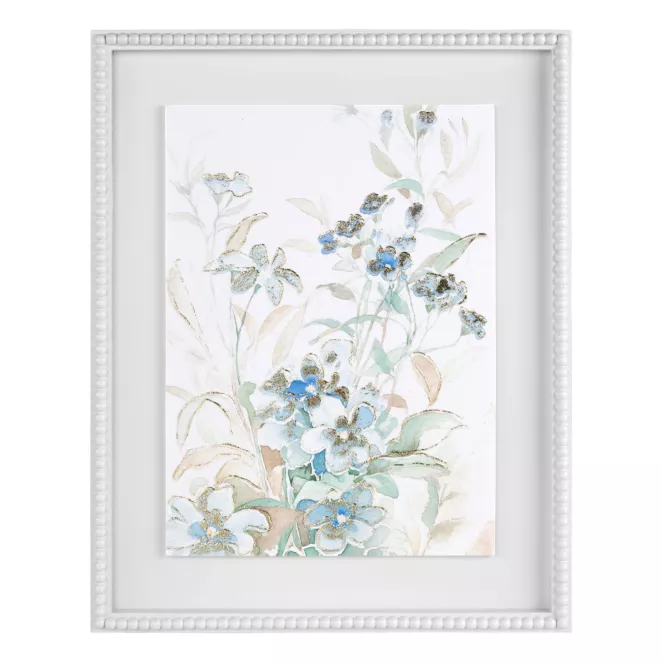 Obraz kremowo, niebieski drukowany na płótnie z motywem subtelnych kwiatów 40x50 cm Eurofirany