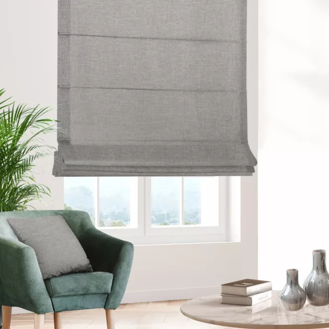 Roleta rzymska srebrna z miękkiej tkaniny z naturalnym splotem