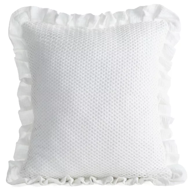 Poszewka na poduszkę 45x45 cm muślinowa z siateczką oraz ozdobną falbanką na brzegach biała MUŚLIN 2 Eurofirany