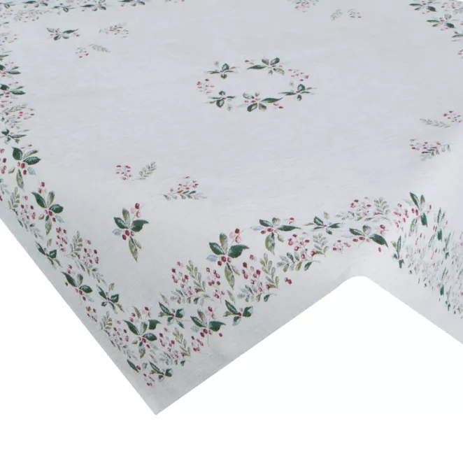 Świąteczny obrus kolor naturalno, zielony 100x100 cm szenilowy tkany motywem świątecznym Eurofirany