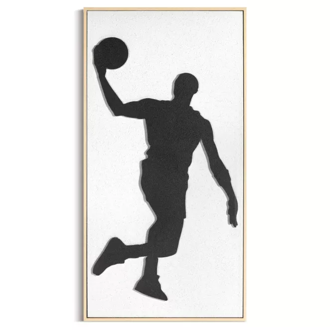 Obraz kremowo, czarny ręcznie malowany na płótnie z motywem koszykarza oprawiony w ramę 42x82 cm  Eurofirany