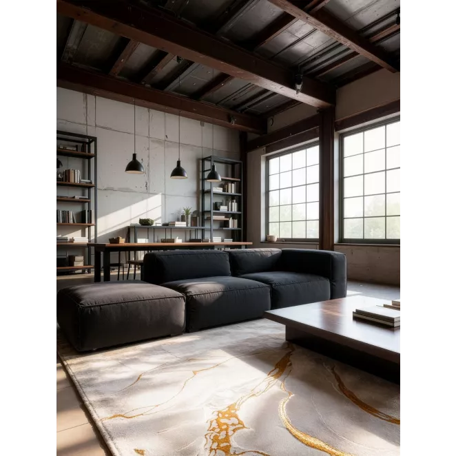 Dywan 120x170 cm jasnoszary, złoty zdobiony eleganckim marmurkiem SAFIR 3 Eurofirany