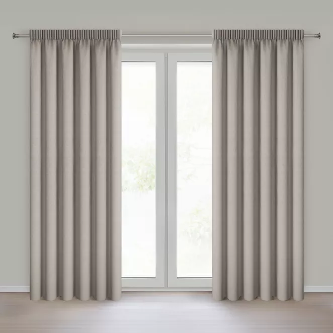 Zasłona ciemnobeżowy 100% zaciemniająca o naturalnym widocznym splocie 140x270 cm taśma - ZOEY Eurofirany