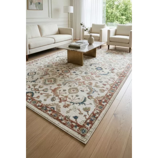 Dywan 60x100 cm kremowo, ceglasty z klasycznym motywem w stylu vintage ELORA 8 Eurofirany