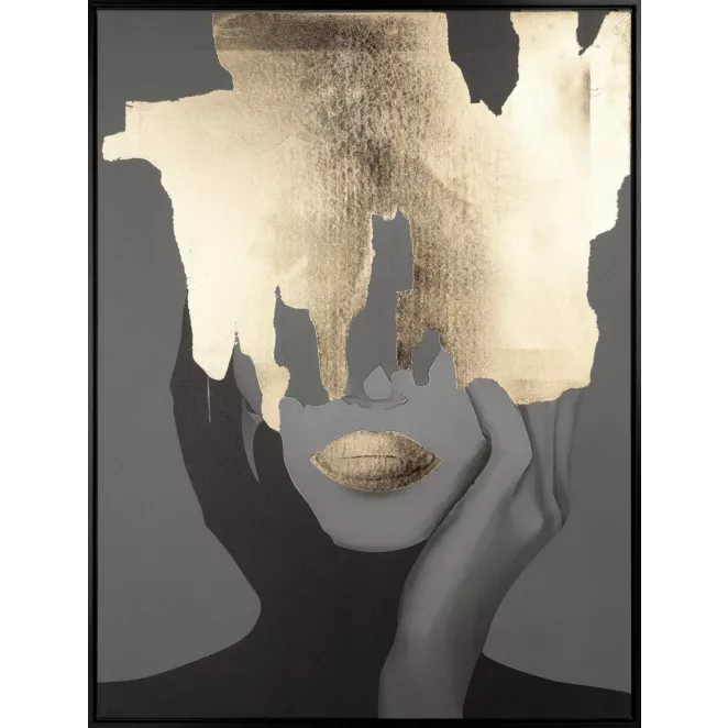 Obraz postaci czarno, złoty nadruk na płótnie wykończony czarną ramką 60x80 cm  Eurofirany