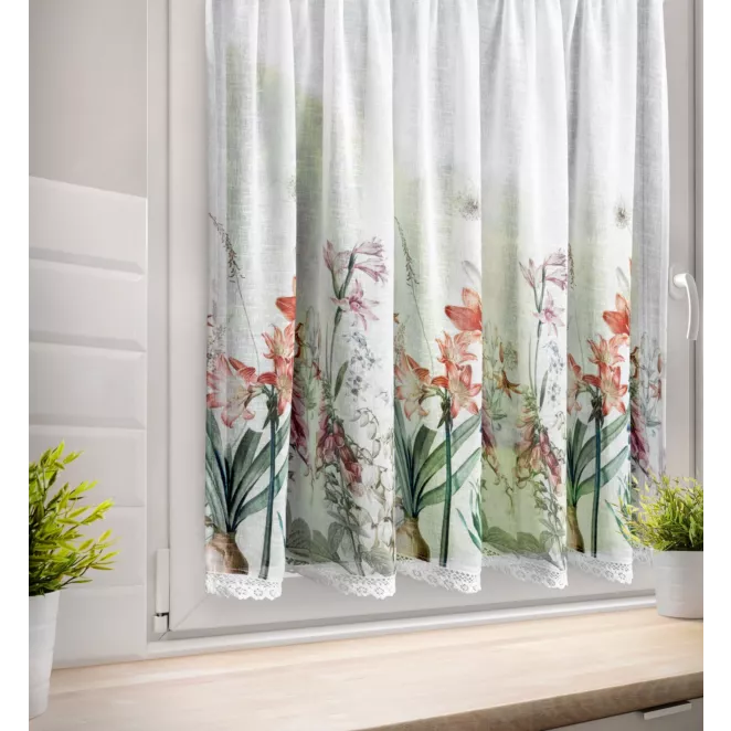 Zazdrostka biało, fioletowa zdobiona nadrukiem letnich kwiatów 90x150 cm tunel NEMEZJA Eurofirany