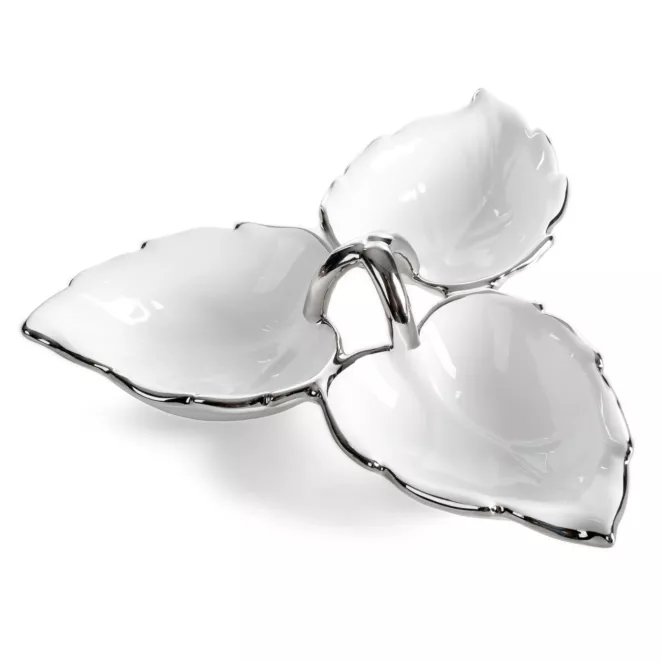 Misa dekoracyjna biało, srebrna w kształcie liścia 30x9 cm DONA Eurofirany