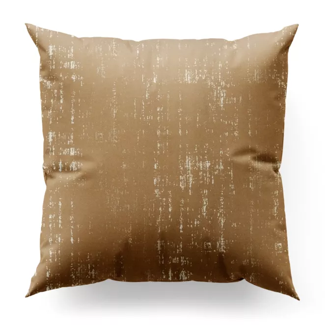 Poszewka szyta beżowo złocista z miękkiej tkaniny o strukturze weluru z połyskliwym nadrukiem