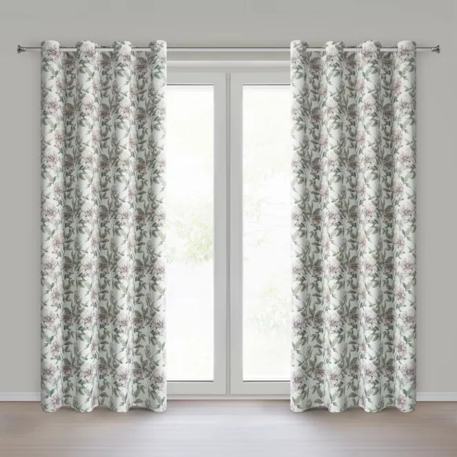 Zasłona biało, zielona welwetowa z motywem kwiatów 140x250 cm przelotka - BEVERLY Eurofirany