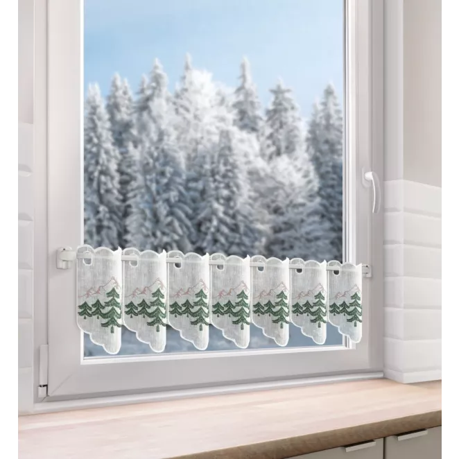 Tkanina firanowa zazdrostka z haftem świątecznym z motywem choinek Eurofirany