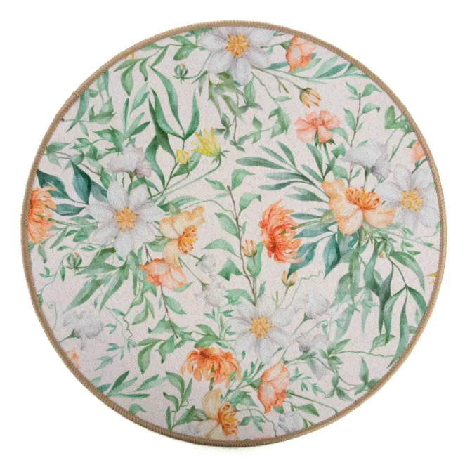 Podkładka na stół zielono, fioletowa średnica 38 cm IRIS z nadrukiem roślinnym Eurofirany