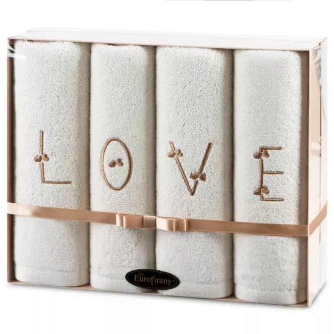 Zestaw ręczników bawełnianych na prezent 4 szt 50x90 cm kolor kremowy z haftem LOVE Eurofirany
