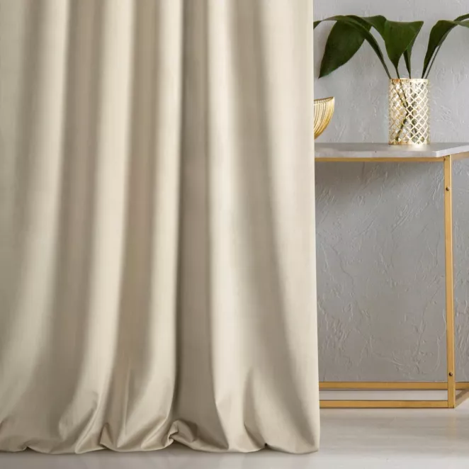 Zasłona szyta na taśmie fala ENYA złota z miękkiej półmatowej tkaniny welwetowej