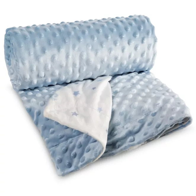 Dwustronny koc dziecięcy 80x110 cm niebiesko, kremowy z tkaniny minky oraz uroczych gwiazdek BABY 5 Pierre Cardin Eurofirany