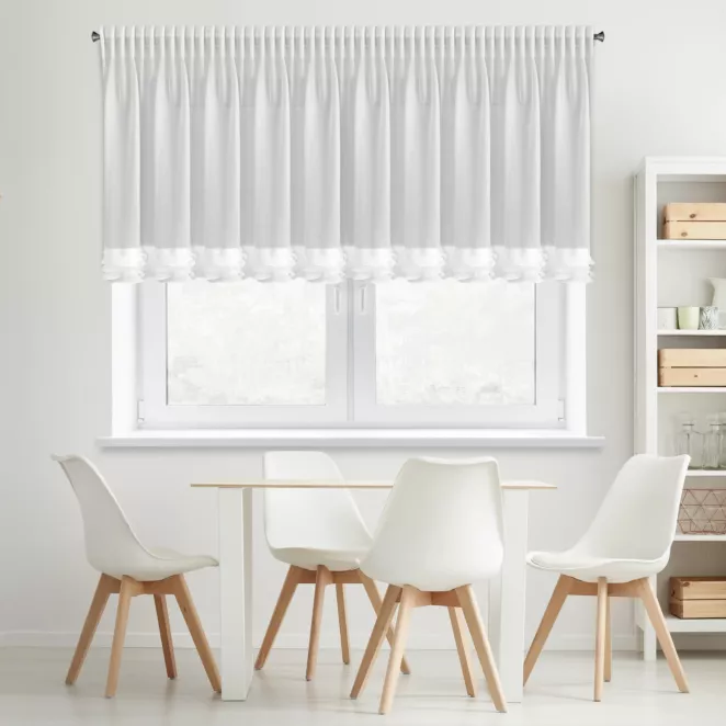 Firana biała z szyfonu zdobiona falbanką  200x70 cm taśma - LUISA  Eurofirany