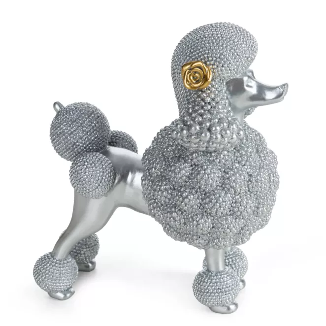 Figurka srebrna w kształcie uroczego psa o drobnym strukturalnym wzorze 17x9x19 cm ELDO 1 Eurofirany