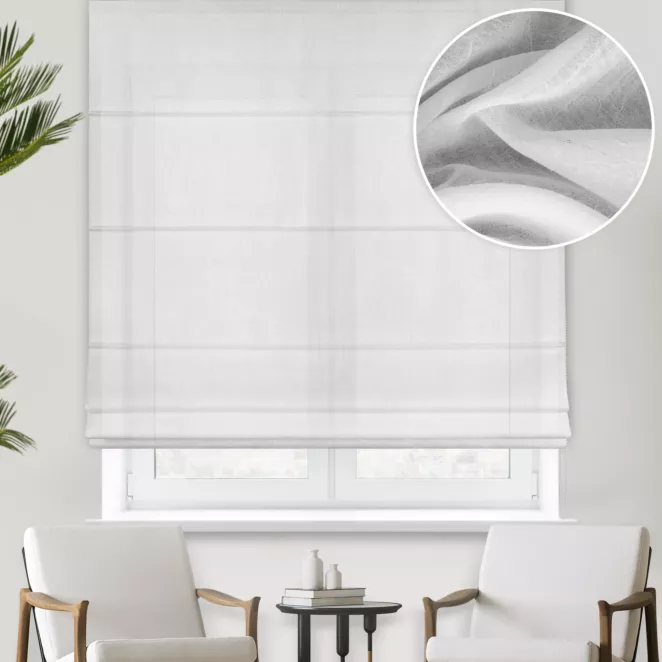 Roleta rzymska kremowa z miękkiej w dotyku, kreszowanej tkaniny, wykończona obciążnikiem