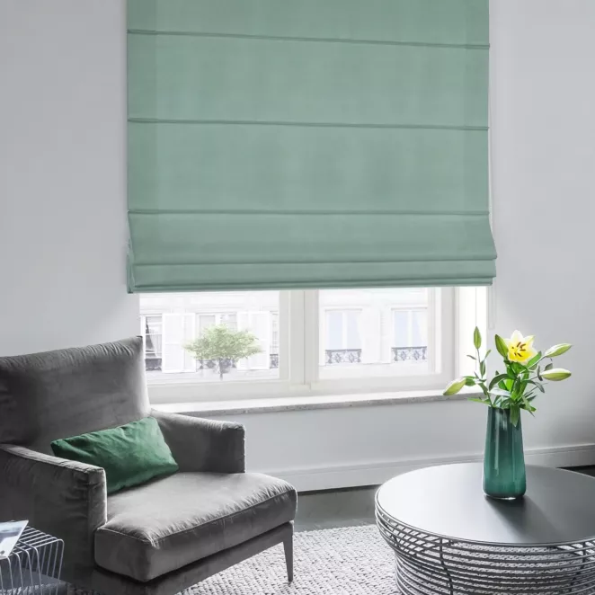 Roleta rzymska AGNES morska z miękkiej półmatowej tkaniny welwetowej