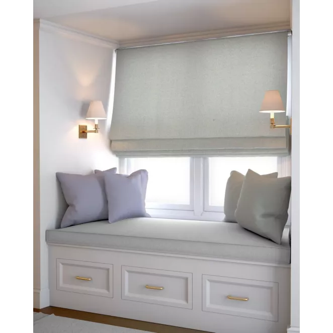 Roleta rzymska kremowa z tkaniny typu bukla z efektem melanżu