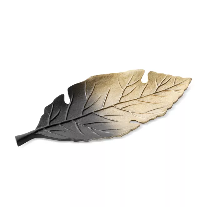 KELSI metalowa patera czarno-złota w kształcie egzotycznego liścia 34x19x12 cm Eurofirany