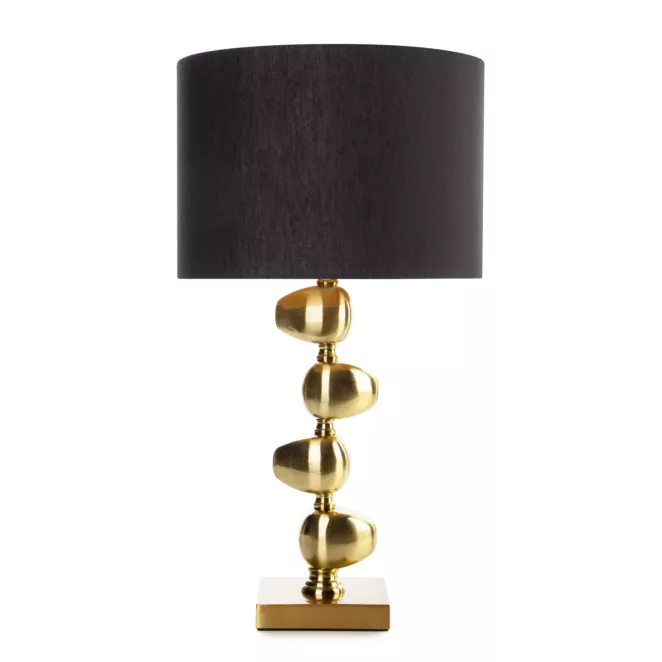 Lampa stołowa do salonu czarno, złota GINA z metalową podstawą i matowym abażurem Eurofirany