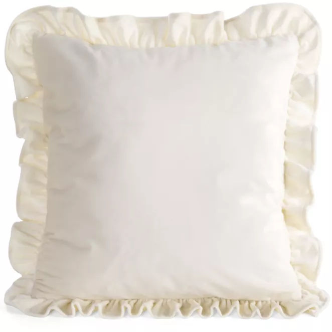 Poszewka na poduszkę 60x60 cm z aksamitnego welwetu zdobiona na brzegach falbanami niebieska BRENDA EUROFIRANY PREMIUM