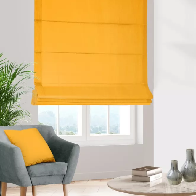 Roleta rzymska ENYA musztardowa z miękkiej półmatowej tkaniny welwetowej