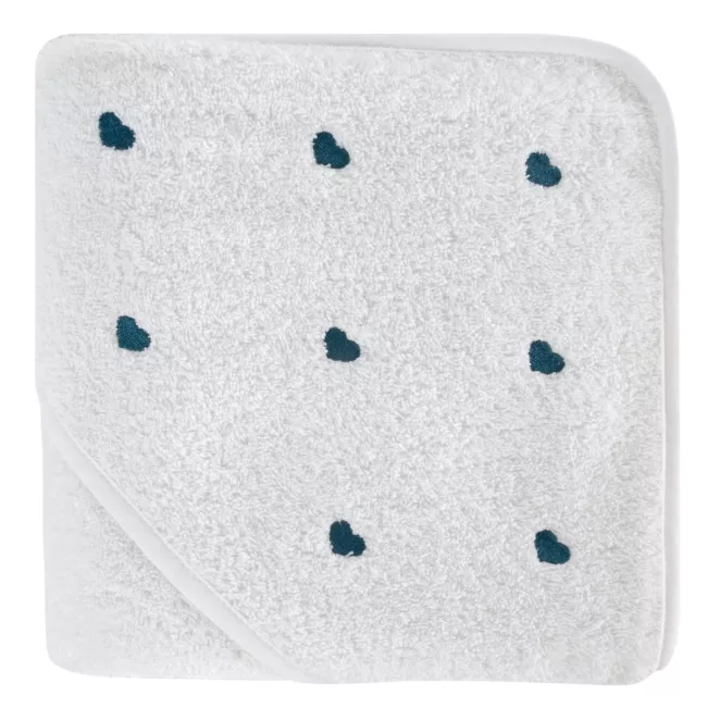 Ręcznik kąpielowy dziecięcy 100x100 cm bawełniany kolor biały,jasnoniebieski z kapturem i haftem serduszek 400 g/m2 BABY 58 Eurofirany