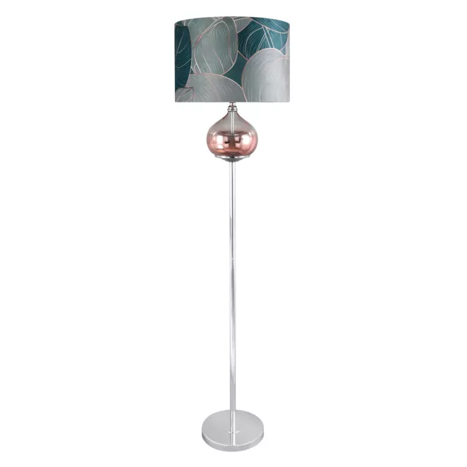 Lampa stojąca szałwiowa SALVIA 4 z welwetowym abażurem i motywem lilii wodnej Limited Collection Eurofirany