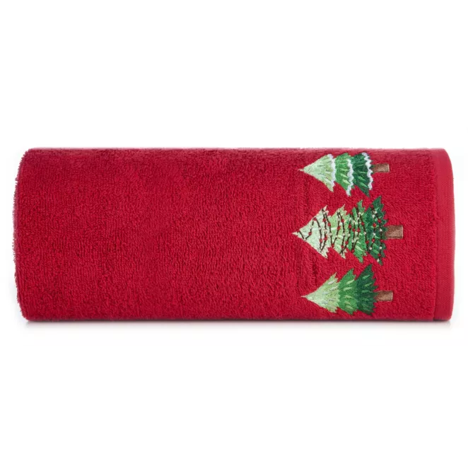 Santa świąteczny ręcznik kąpielowy z haftowanymi choinkami Eurofirany