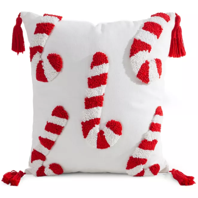 Poszewka na poduszkę świąteczna 45x45 cm zdobiona aplikacją w laski cukrowe Eurofirany