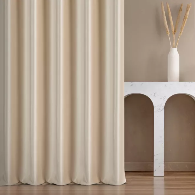 Zasłona szyta na taśmie fala kremowa z miękkiej półmatowej tkaniny welwetowej