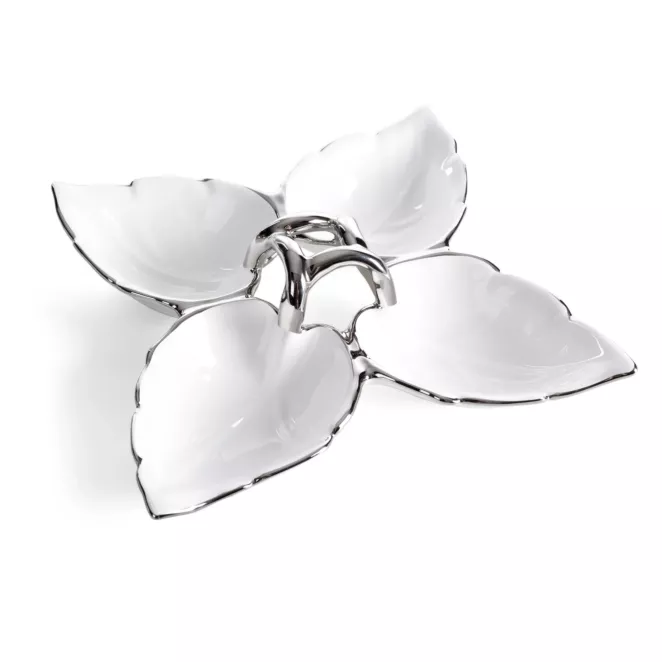 Misa dekoracyjna biało, srebrna w kształcie liścia 25x7 cm DONA Eurofirany