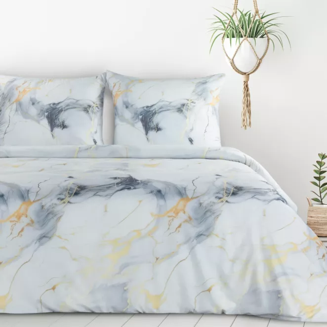 Pościel 140x200 cm kolor biało, stalowy z motywem marmurku VERANO 12 design 91 Eurofirany
